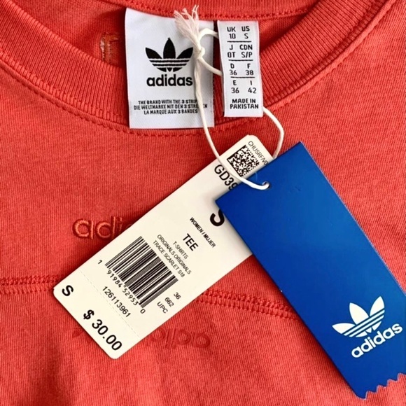 NWT Adidas Originals Women's Short Sleeve Shirt Top Red Orange Size Small - Picture 3 of 7